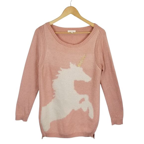 LC Lauren Conrad Women's Pink Unicorn Long Sleeve Sweater Size Medium - Picture 2 of 7